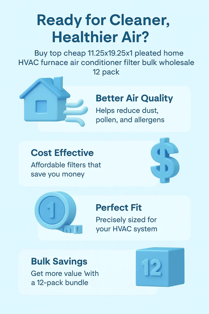 Ready for Cleaner, Healthier Air? Buy Top Cheap 11.25x19.25x1 Pleated Home HVAC Furnace Air Conditioner Filter Bulk Wholesale 12 Pack 2 buy top cheap 11 25x19 25x1 Image
